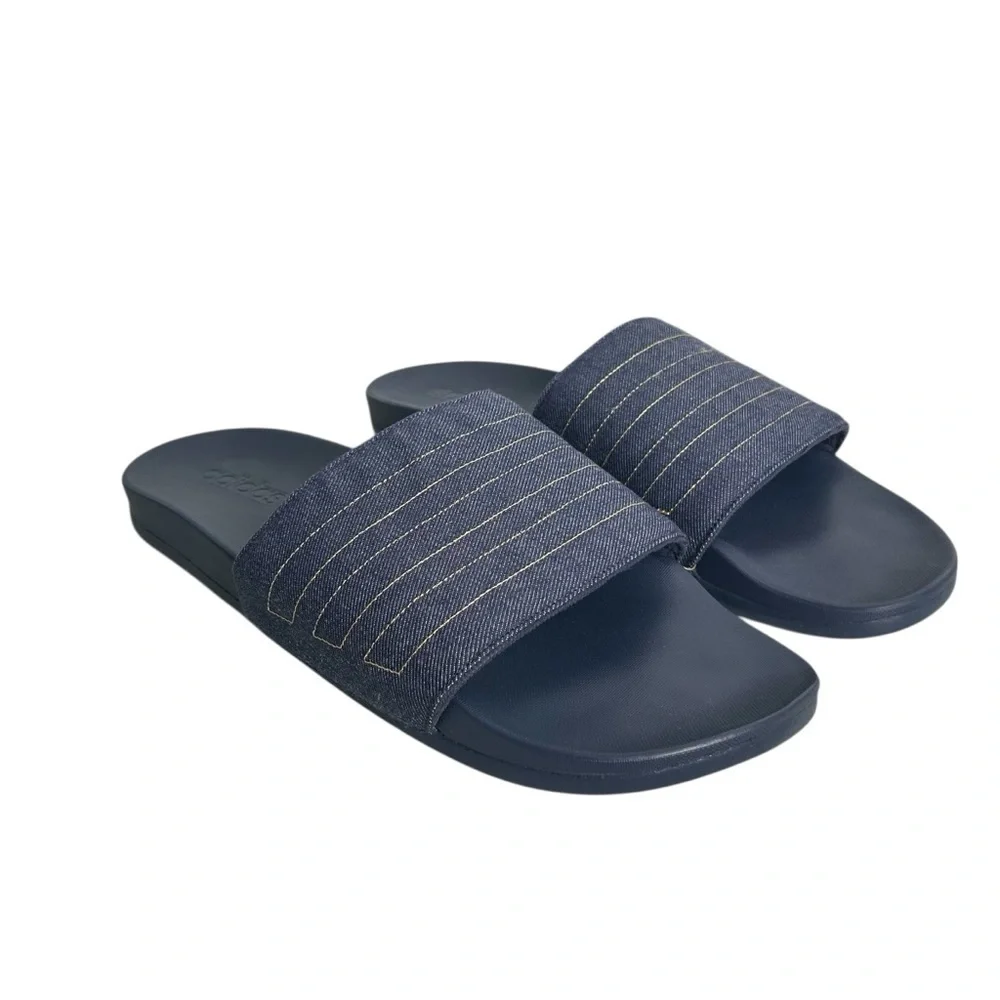 Adidas Adilette Comfort Slide Sandal Denim Navy Blue Men's Size 18